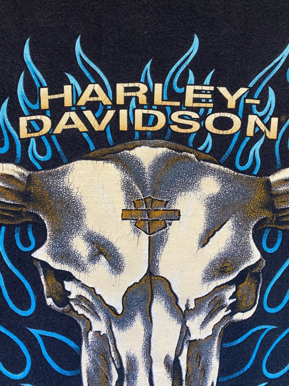 Vintage Harley Davidson RK Stratman Shirt L 90s Blue Flames Skull Colorado USA - Picture 4 of 10